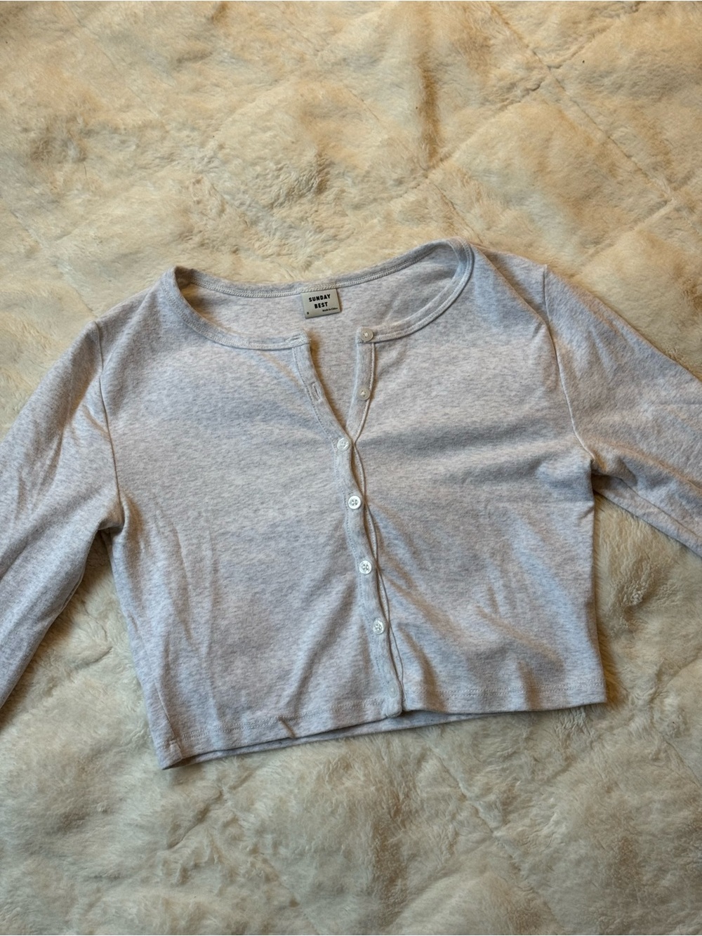 Aritzia Light Gray Cropped Button Cardigan